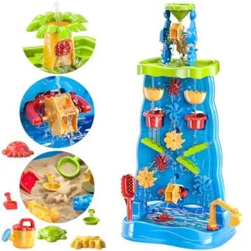 Kids Waterfall Water Table Wall for Toddlers, Double-sided Water Play Toys for 3 4 5 6 7 8 Years Old Boys Girls, 32-Pieces Accessory Activity Sensory Table Outdoor Water Fun Toys for Age 3-8