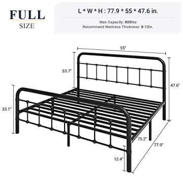Allewie Full Size Metal Platform Bed Frame with Victorian Style Wrought Iron-Art Headboard/Footboard...