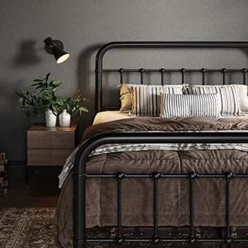 Allewie Full Size Metal Platform Bed Frame with Victorian Style Wrought Iron-Art Headboard/Footboard, No Box Spring Required，Black