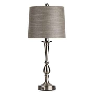 Oneach USB Table Lamp Set of 2 Modern Bedside Silver Desk Lamp with Charging Port for Living Room Bedroom Nightstand Coffee Table 25" Nickle Finish