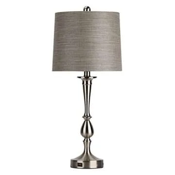 Oneach USB Table Lamp Set of 2 Modern Bedside Silver Desk Lamp with Charging Port for Living Room Bedroom Nightstand Coffee Table 25" Nickle Finish