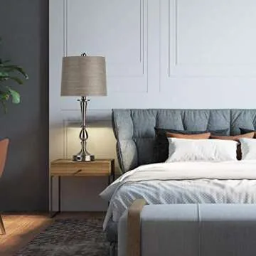 Oneach USB Table Lamp Set of 2 Modern Bedside Silver Desk Lamp with Charging Port for Living Room Bedroom Nightstand Coffee Table 25" Nickle Finish