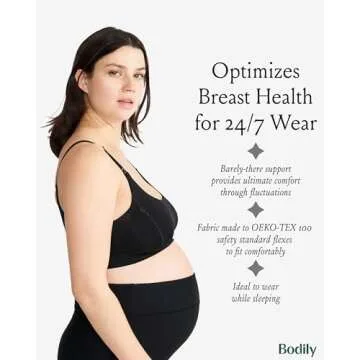 Bodily Everything Bra for Pregnancy, Nursing & Breastfeeding, Soft, Stretchy, Wireless Maternity & Sleep Bra with Clip Down Nursing Access Black