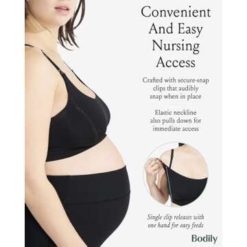 Bodily Everything Bra for Pregnancy, Nursing & Breastfeeding, Soft, Stretchy, Wireless Maternity & Sleep Bra with Clip Down Nursing Access Black