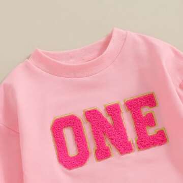 Lamuusaa Baby Girl Boy Birthday Outfit One Embroidery Romper Long Sleeve Crewneck Sweatshirt Birthday Gift