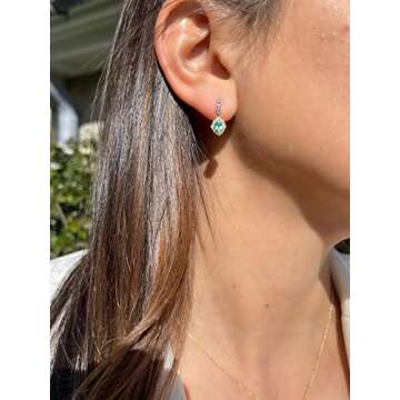 LE VIAN 1/3 Carat Diamond and 1/2 Carat Green Emerald Oval Halo Dangle Drop Earrings for Women in 14k Yellow Gold (White/Fancy Brown, cttw) Halo Earrings with Push Backs