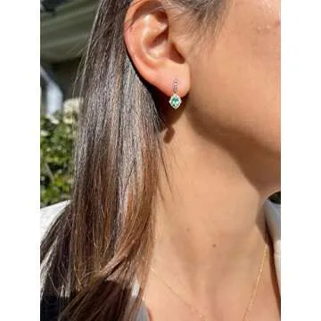 LE VIAN 1/3 Carat Diamond and 1/2 Carat Green Emerald Oval Halo Dangle Drop Earrings for Women in 14k Yellow Gold (White/Fancy Brown, cttw) Halo Earrings with Push Backs