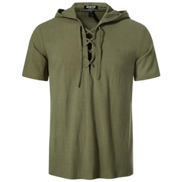 JEMITOP Vintage Renaissance Hooded Lace-up Shirt for Men