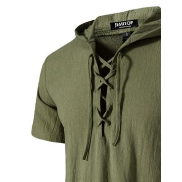 JEMITOP Vintage Renaissance Hooded Lace-up Shirt for Men