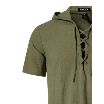 JEMITOP Vintage Renaissance Hooded Lace-up Shirt for Men