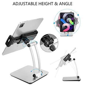 Doboli Tablet Stand Tablet Holder for Desk Adjustable Stand Foldable Tablet Holder Compatible with iPhone Ipad Galaxy Tab Kindle Silver