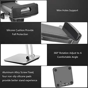 Doboli Tablet Stand Tablet Holder for Desk Adjustable Stand Foldable Tablet Holder Compatible with iPhone Ipad Galaxy Tab Kindle Silver