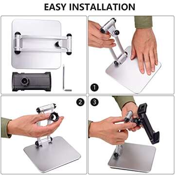 Doboli Tablet Stand Tablet Holder for Desk Adjustable Stand Foldable Tablet Holder Compatible with iPhone Ipad Galaxy Tab Kindle Silver