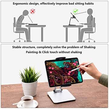 Doboli Tablet Stand Tablet Holder for Desk Adjustable Stand Foldable Tablet Holder Compatible with iPhone Ipad Galaxy Tab Kindle Silver