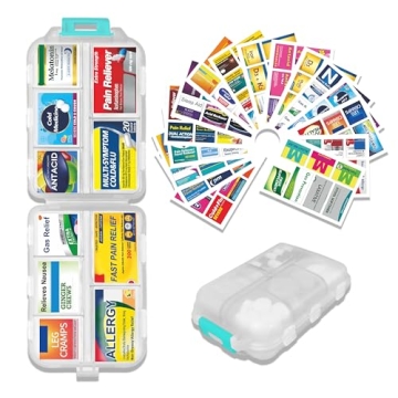Pill Organizer with 161 Medicine Labels - Mini Daily Medication Storage Case Durable and Compact Pil...
