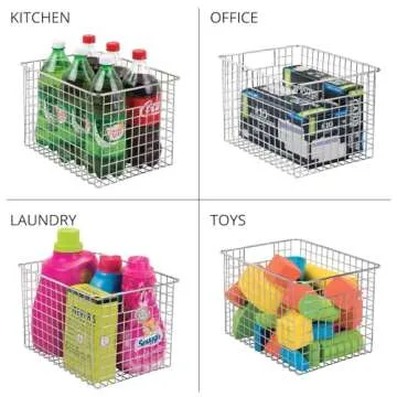 mDesign Heavy Duty Metal Storage Organizer Bins - 4 Pack