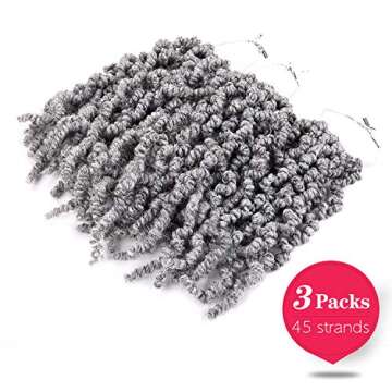 3 Packs Short Grey Pre-twisted Spring Braids Synthetic Crochet Hair Extensions 10 inch 15 strands/pack Ombre Crochet Twist Braids Curly Twist Braiding Hair Bulk (10“ Pre-twisted (pack of 3), Grey#)