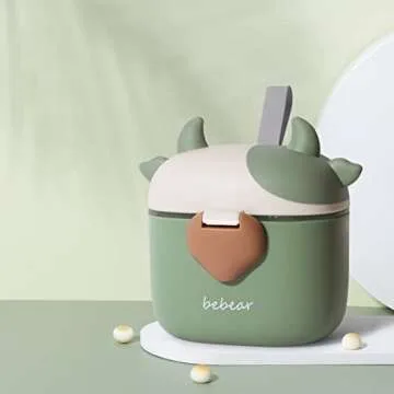 Bebamour Baby Formula Dispenser, BPA Free Portable Milk Powder and Candy Fruit Snack Storage Container with Scoop and Leveller for Travel, 450 ML, Green Cow