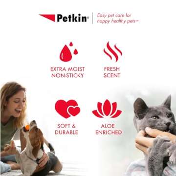 Petkin Pet Wipes for Dogs and Cats, 200 Large Wipes - Removes Dirt & Odor Like Washing Hands - Cleans Ears, Face, Butt, Eye Area - Convenient, Ideal for Home or Travel - 2 Packs of 100 Wipes