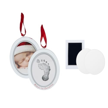 Pearhead Babyprints Double-Sided Christmas Photo Ornament with Clean Touch Ink Pad, Newborn Handprin...