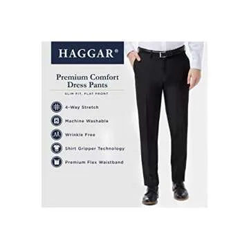 Haggar Men's Premium Comfort Dress Slim Fit Flat Front Pant, Black, 33W X 30L