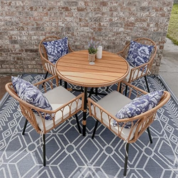 YITAHOME 5 Pieces Outdoor Patio Dining Table Chair Set,Wicker Patio Dining Set,Outdoor Rattan Dining...