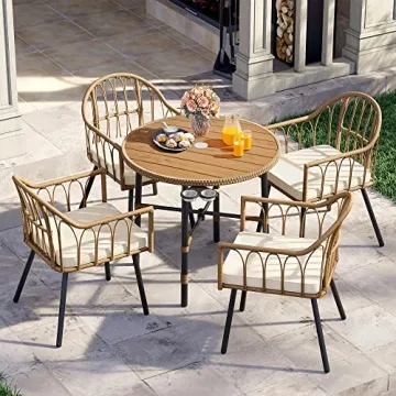 YITAHOME 5 Pieces Outdoor Patio Dining Table Chair Set,Wicker Patio Dining Set,Outdoor Rattan Dining Table Set for Patio, Backyard, Balcony, Garden (with Umbrella Hole), Beige