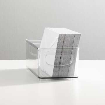 mDesign Small Plastic Office Storage Container Bins with Handles for Organization in Filing Cabinet, Closet Shelf, or Desk Drawers, Organizer for Notes, Pens, Pencils, Ligne Collection, 6 Pack - Clear