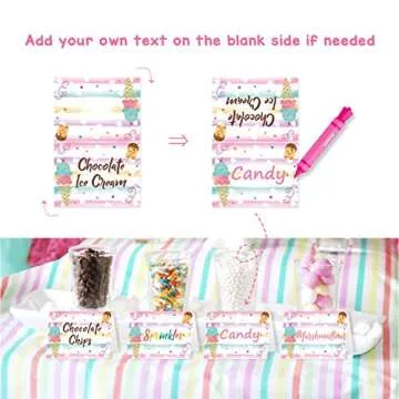 Ice Cream Bar Decorations Kit Gold Glitter Banner Ice Cream Sundae Bar Table Sign Food Tents Labels Thank You Cards Tags for Summer Ice Cream Birthday Party Supplies