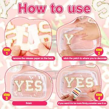 White Chenille Letters Self-Adhesive Patches: KINGSOW 52PCS Self Adhesive Varsity Iron on Letter Patches Stick on Embroidered Patch for Clothing