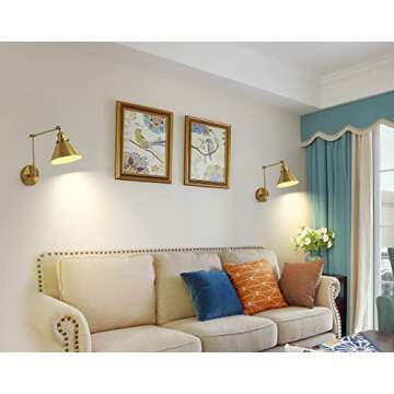 OVANUS Gold Swing Arm Wall Sconce, Adjustable Hardwired Wall Lamp Set of 2