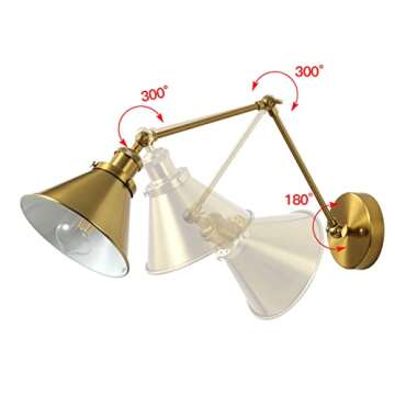 OVANUS Gold Swing Arm Wall Sconce, Adjustable Hardwired Wall Lamp Set of 2