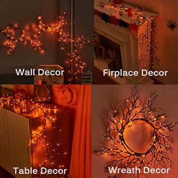 Hairui Halloween Garland with Lights 120 Orange and Purple Bi-Color Fairy Lights 8 Functions, Lighted Black Garland 6FT Battery Operated for Indoor Outdoor Home Halloween Decoration