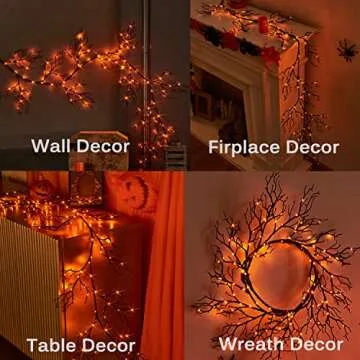 Hairui Halloween Garland with Lights 120 Orange and Purple Bi-Color Fairy Lights 8 Functions, Lighted Black Garland 6FT Battery Operated for Indoor Outdoor Home Halloween Decoration