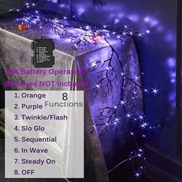 Hairui Halloween Garland with Lights 120 Orange and Purple Bi-Color Fairy Lights 8 Functions, Lighted Black Garland 6FT Battery Operated for Indoor Outdoor Home Halloween Decoration