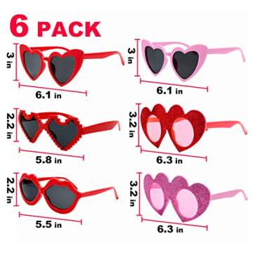 UMEELR Valentines Heart Sunglasses Set, 6 Pack Valentine's Day Fancy Eyeglasses, Cute Party Sunglass...