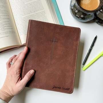 Personalized NIV Journaling Bible, Brown With Large Cross, Option to Customize with Hand Lettered Na...