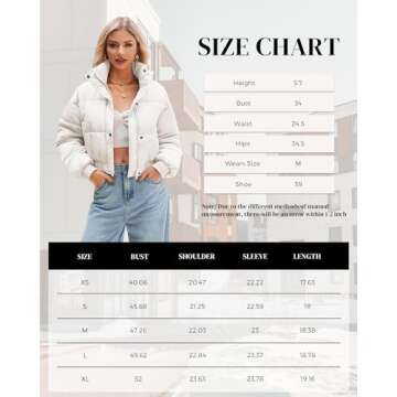 URMOSS Women's Cropped Puffer Jacket Long Sleeve Puffy Coat Winter Lightweight Stand Collar Button Down Zip Up Quilted Padded Outwear with Pockets White S