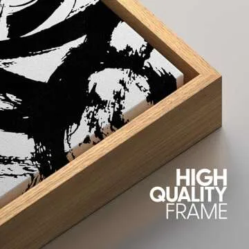 SIGNWIN Framed Wall Art Print Set Grunge Style Black & White Paint Strokes Abstract Shapes Illustrations Modern Art Bohemian Group Dramatic Grey for Living Room, Bedroom, Office - 16"x24"x3 Natural