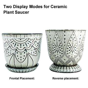 Gepege 6 Inch Beaded Ceramic Planter Set of 2 with Drainage Hole and Saucer for Plants, Indoor-Outdo...