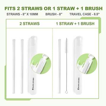 HAPPi STUDIO 8-Pack Glass Straws with Travel Case - 8"x10mm Reusable Straws with 2 Cleaning Brushes ...