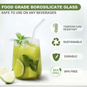 HAPPi STUDIO 8-Pack Glass Straws with Travel Case - 8"x10mm Reusable Straws with 2 Cleaning Brushes - Clear Glass Straws Shatter Resistant - Glass straws Drinking Reusable Smoothie Straw, Coffee Straw