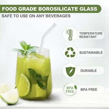 HAPPi STUDIO 8-Pack Glass Straws with Travel Case - 8"x10mm Reusable Straws with 2 Cleaning Brushes - Clear Glass Straws Shatter Resistant - Glass straws Drinking Reusable Smoothie Straw, Coffee Straw