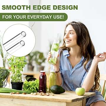 HAPPi STUDIO 8-Pack Glass Straws with Travel Case - 8"x10mm Reusable Straws with 2 Cleaning Brushes - Clear Glass Straws Shatter Resistant - Glass straws Drinking Reusable Smoothie Straw, Coffee Straw