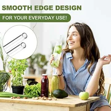 HAPPi STUDIO 8-Pack Glass Straws with Travel Case - 8"x10mm Reusable Straws with 2 Cleaning Brushes - Clear Glass Straws Shatter Resistant - Glass straws Drinking Reusable Smoothie Straw, Coffee Straw