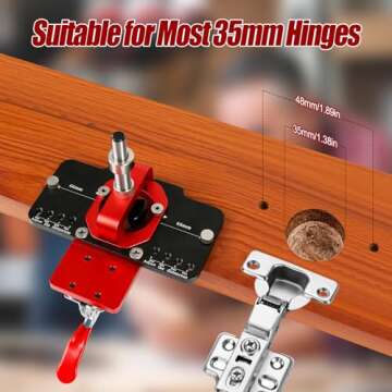 35mm 1.38'' Concealed Hinge Jig Hole Puncher, Aluminum Alloy Hinge Jig Accurate Locking Hinge Drilling Jig Hole Puncher Locator Hole Guide Woodworking Opener Tool for Door Cabinets Hinges Mounting