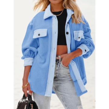Fisoew Womens Oversized Button Down Shacket for Cozy Style