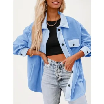 Fisoew Womens Oversized Button Down Shacket for Cozy Style