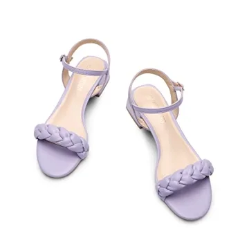 Women's Purple Braided Sandals Adjustable Ankle Strap Low Heel