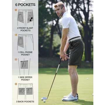 PULI Men's Dress Golf Shorts Stretch Casual Chino Hybrid Flat Front Lightweight Quick Dry with Pockets Black 34